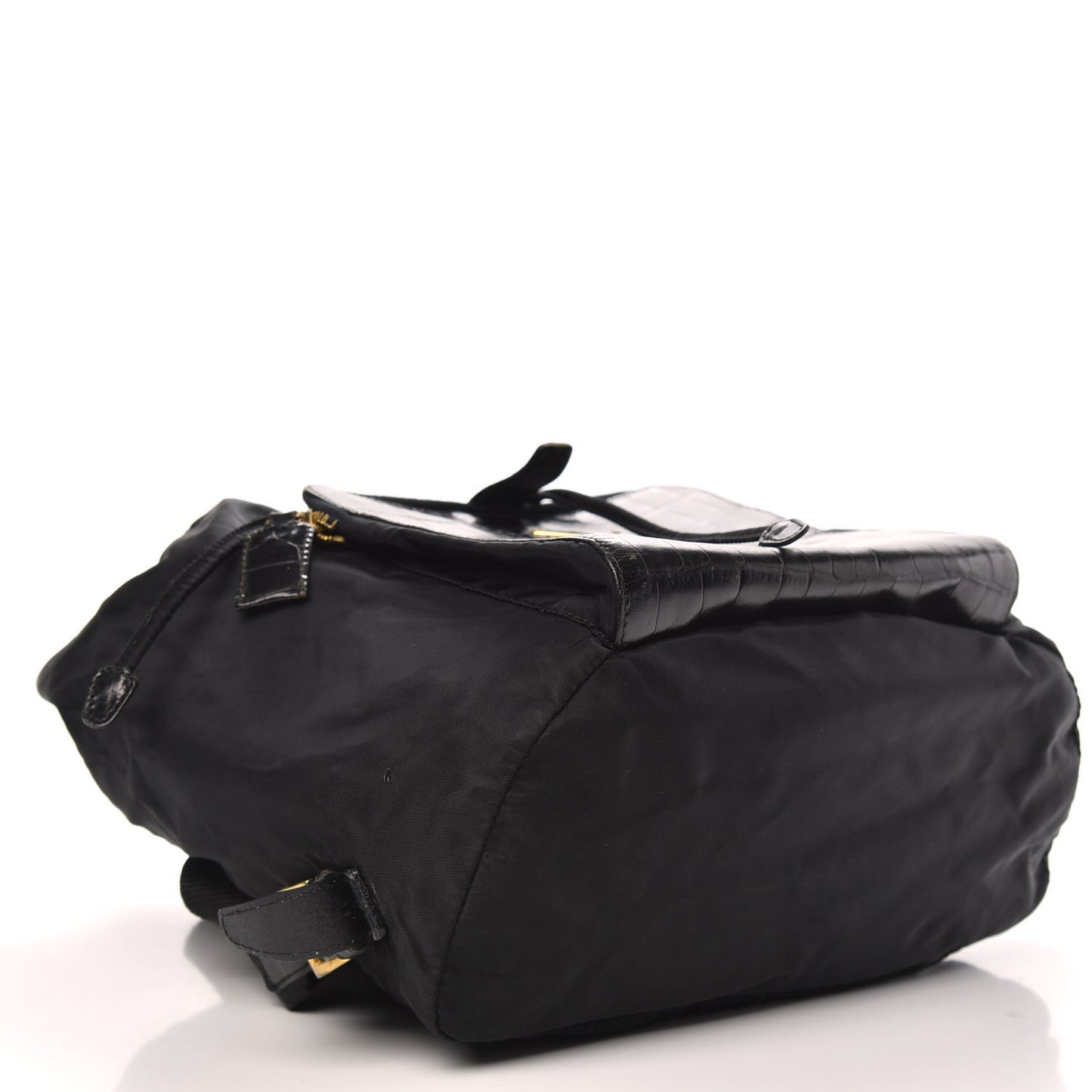 Tessuto Nylon Crocodile Embossed Calfskin Cinch Backpack Black
