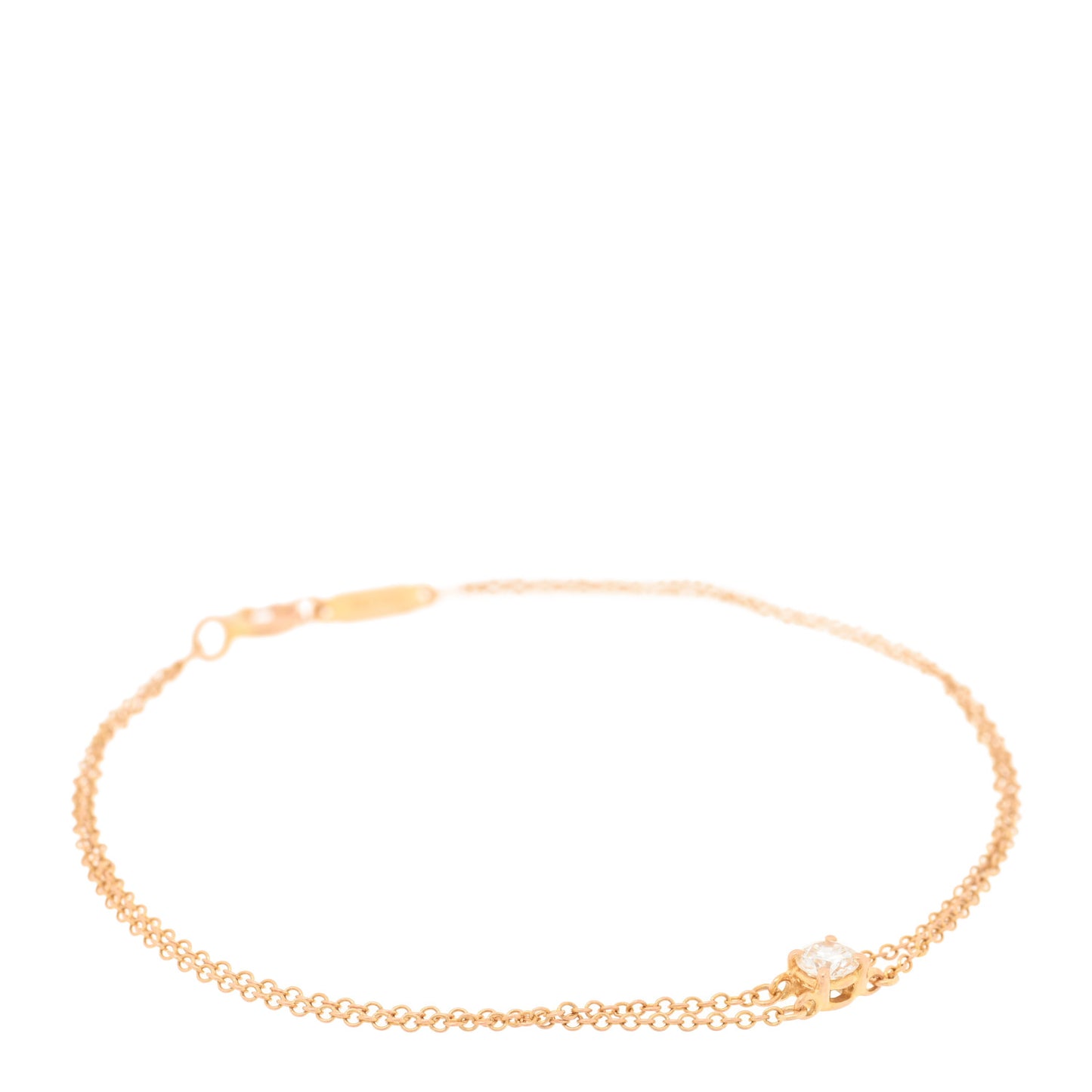 18K Rose Gold Diamond .17ct Solitaire Double Chain Bracelet