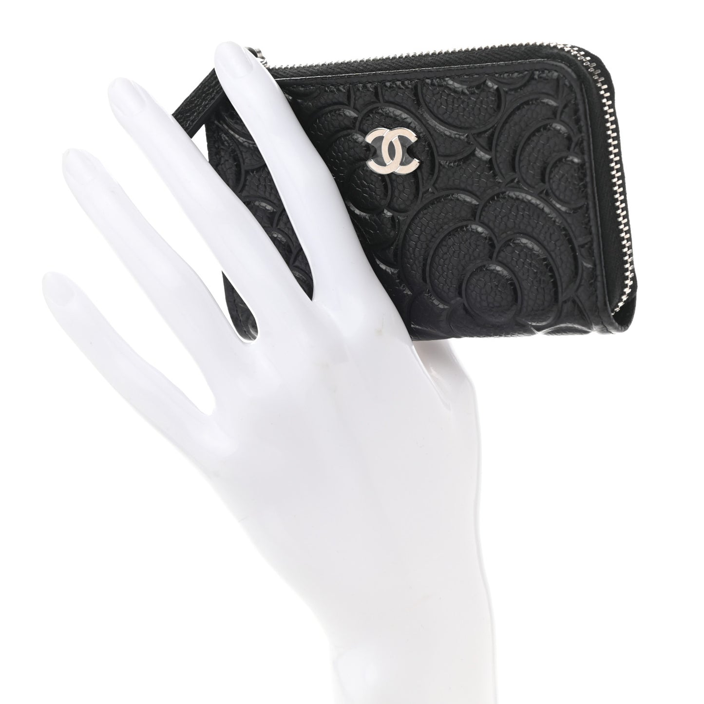 Caviar Camellia Embossed Key Holder Case Black