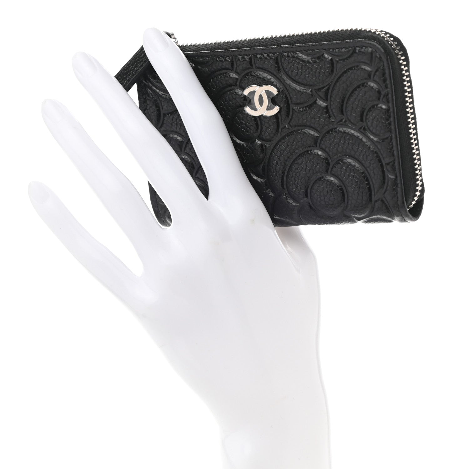 Chanel Caviar Camellia Embossed Key Holder Case Black 2 of 7
