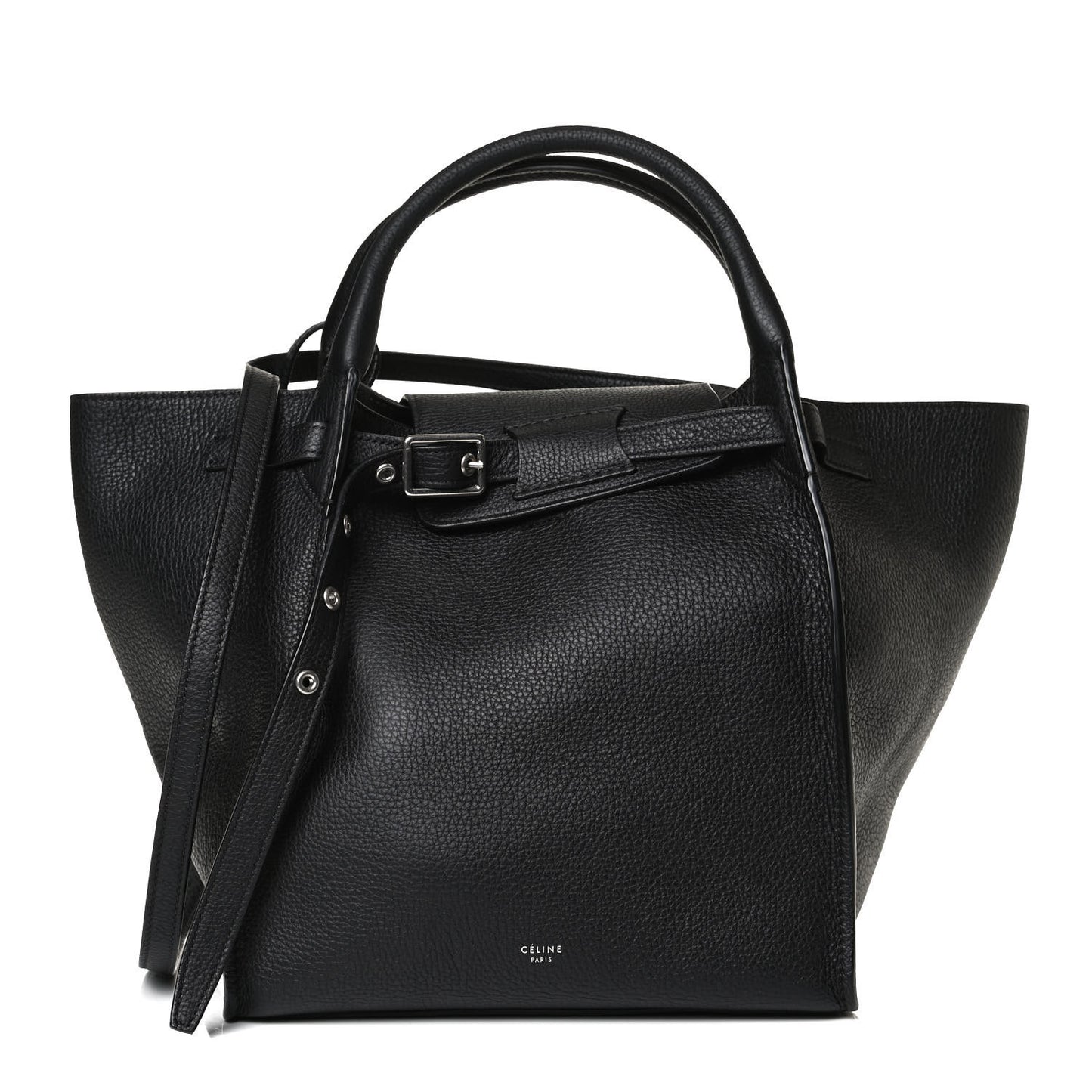 Supple Grained Calfskin Small Long Strap Big Bag Black
