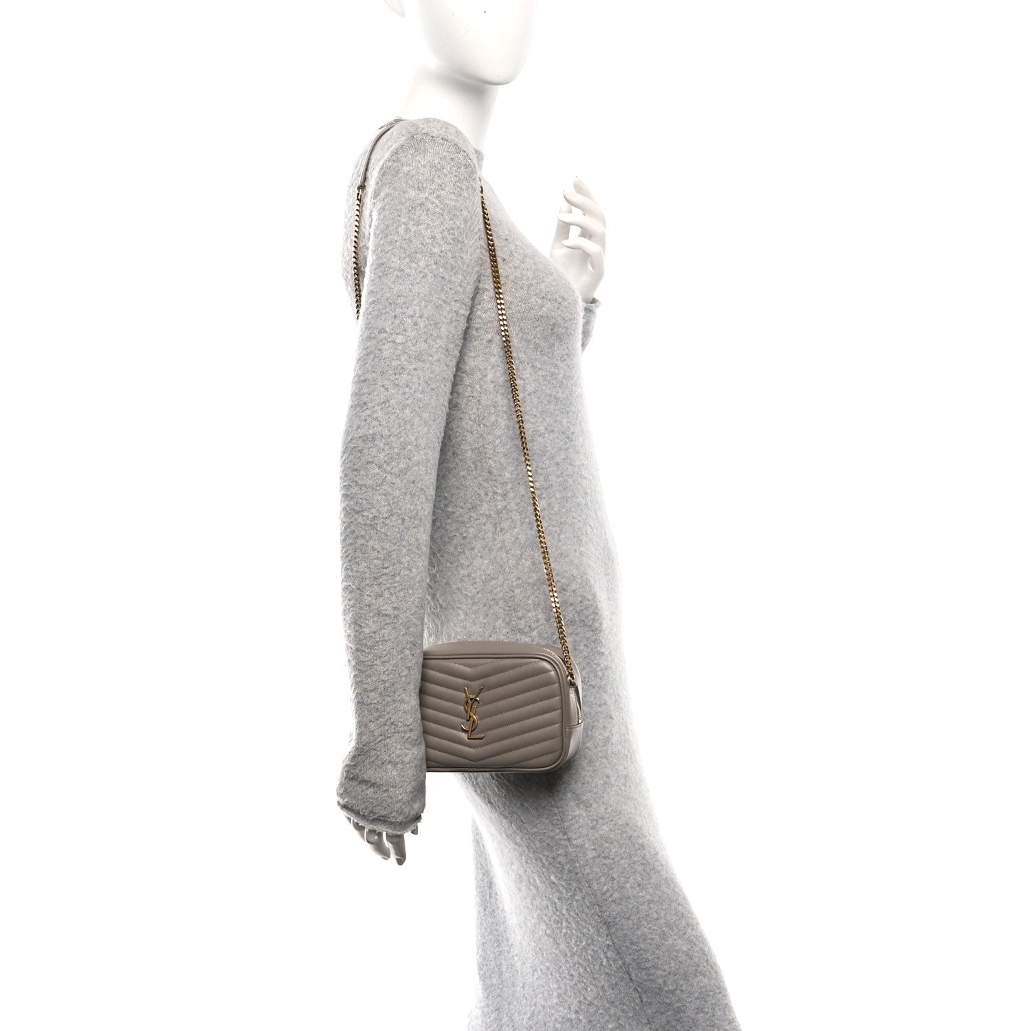 Saint Laurent Calfskin Matelasse Monogram Mini Lou Camera Bag Greyish Brown 2 of 9