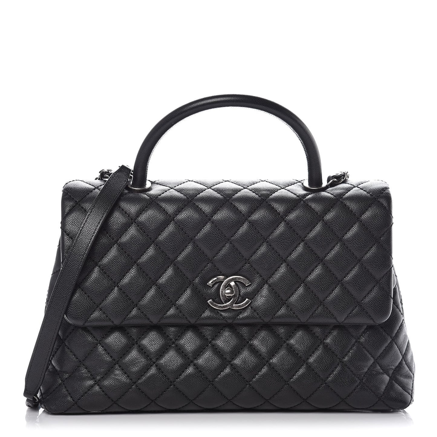Caviar Quilted Medium Coco Handle Flap Black