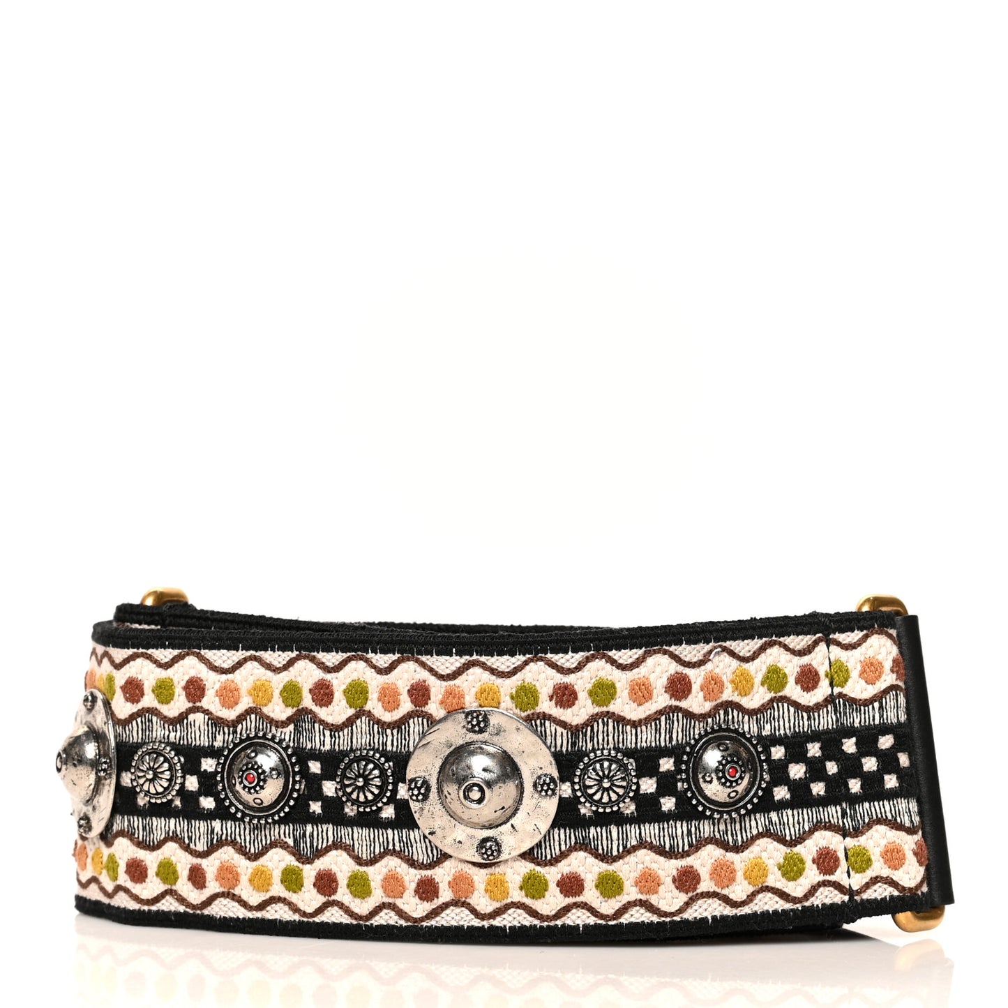 Canvas Embroidered Studded Adjustable Shoulder Strap Black Multicolor