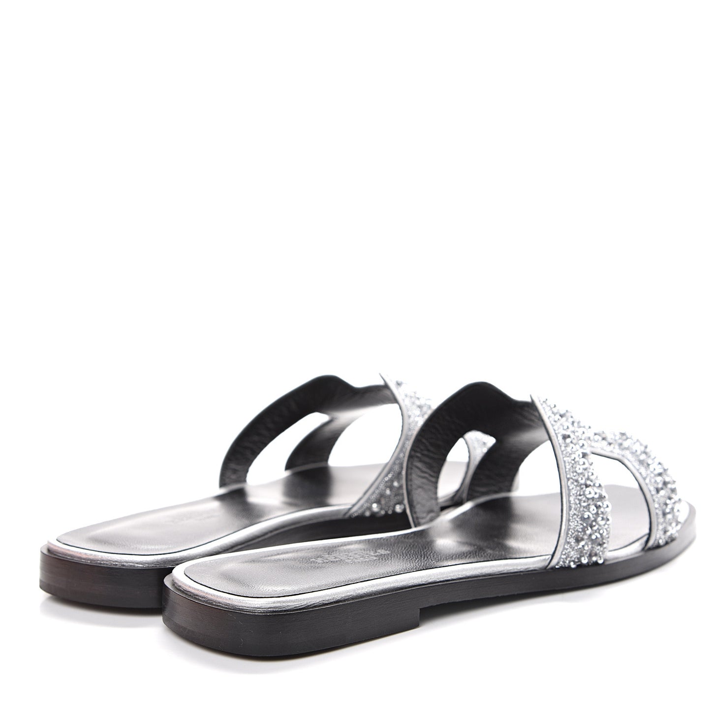 Suede Goatskin Crystal Oran Sandals 36 Gris Argente