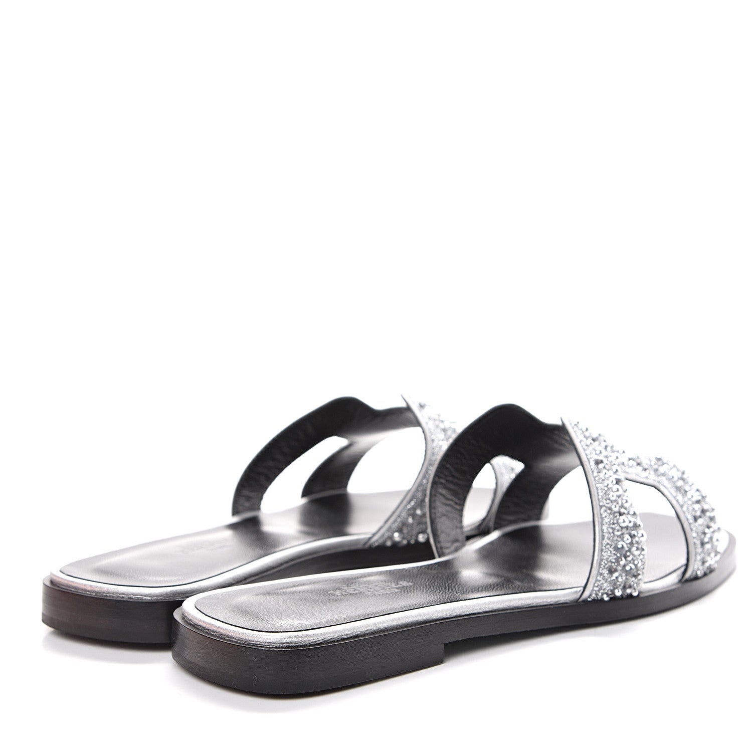 Hermes Suede Goatskin Crystal Oran Sandals 36 Gris Argente 4 of 12