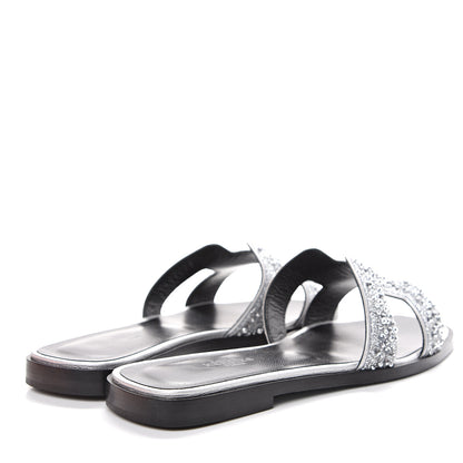Hermes Suede Goatskin Crystal Oran Sandals 36 Gris Argente 4 of 12