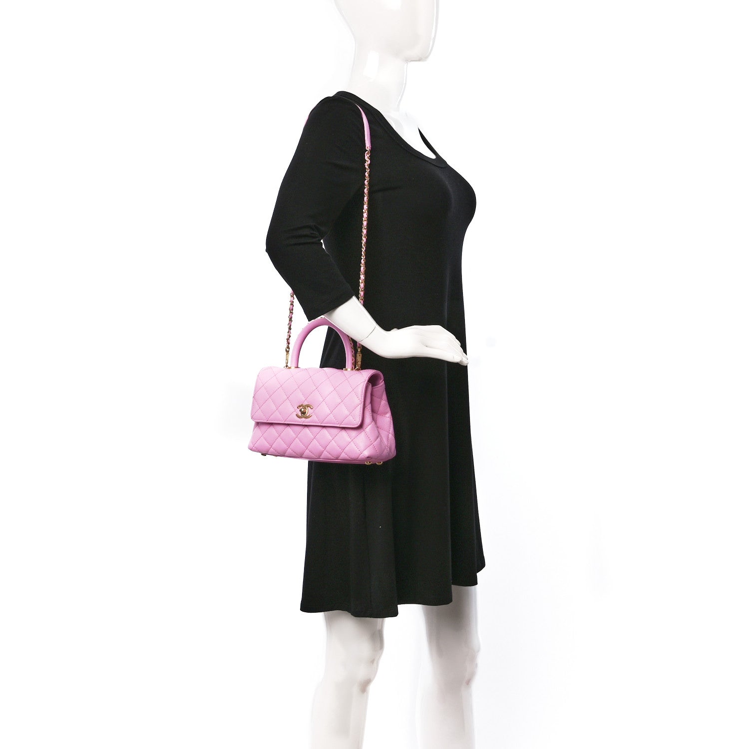 Chanel Caviar Quilted Mini Coco Chain Handle Flap Pink 2 of 12