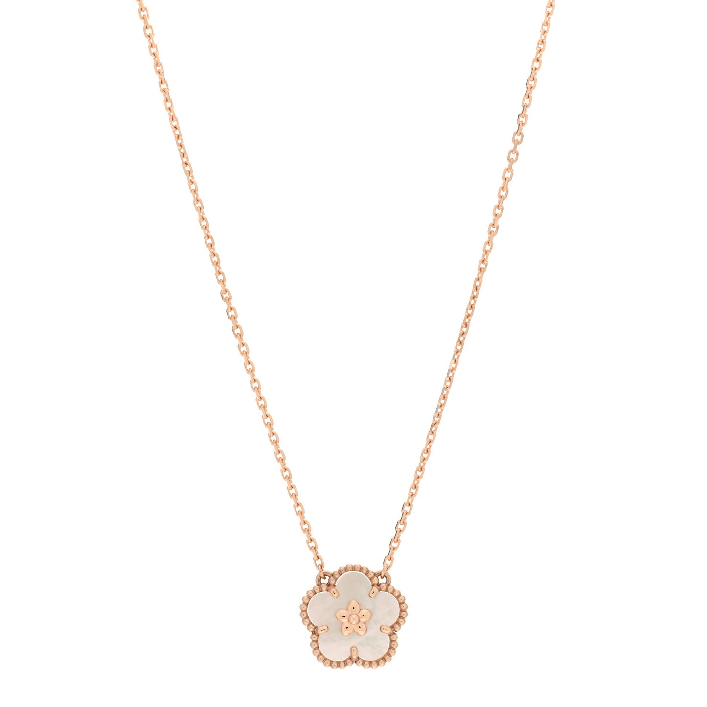 18K Rose Gold Mother Of Pearl Lucky Spring Plum Blossom Necklace