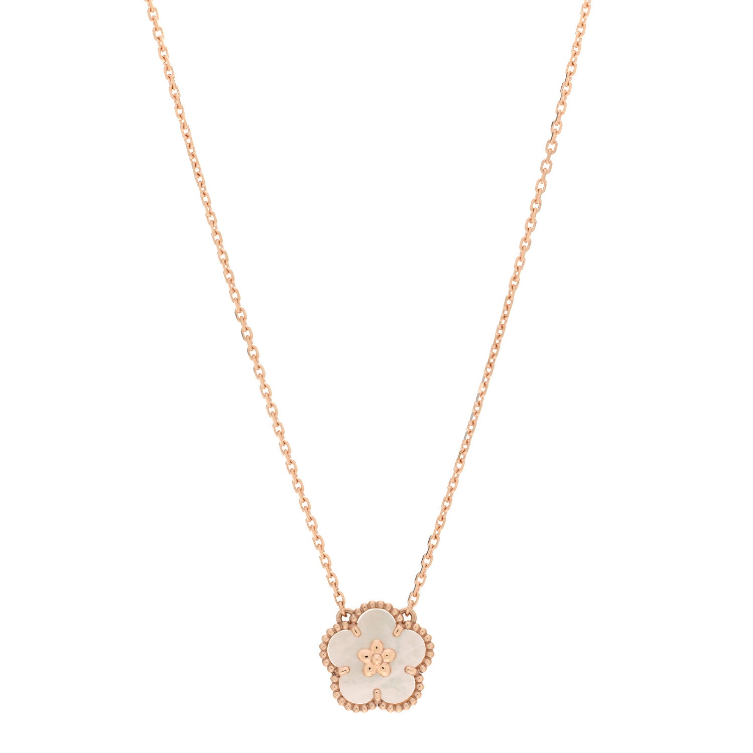 Van Cleef & Arpels 18K Rose Gold Mother Of Pearl Lucky Spring Plum Blossom Necklace 1 of 5