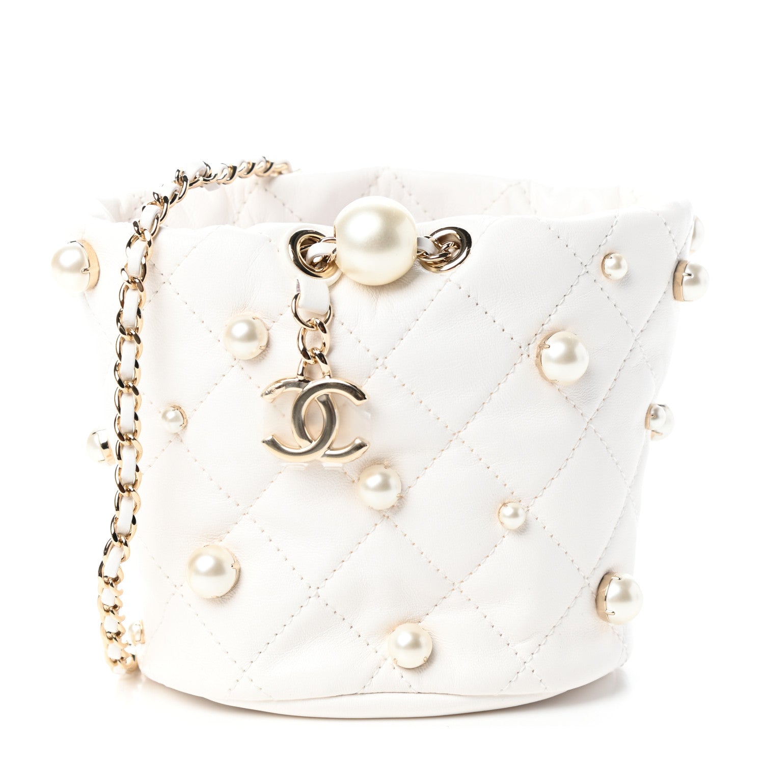 Chanel Lambskin Quilted Pearl Mini About Pearls Drawstring Bag White 1 of 9
