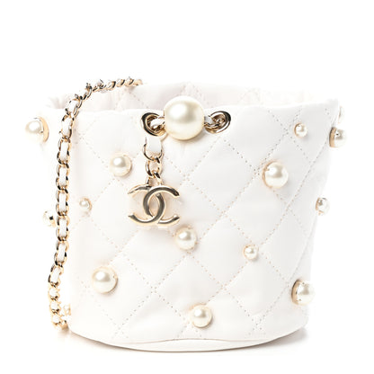Chanel Lambskin Quilted Pearl Mini About Pearls Drawstring Bag White 1 of 9