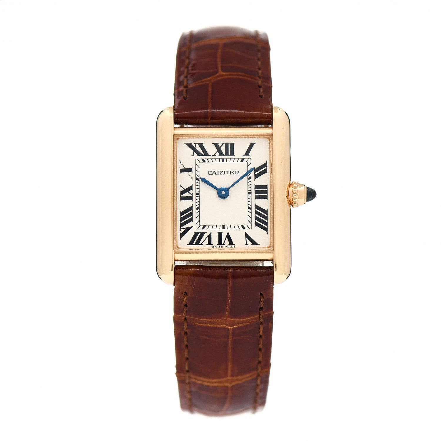 Cartier 18K Yellow Gold Alligator 22mm Tank Louis Quartz Watch Brown 1 of 5