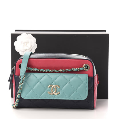 Chanel Goatskin Quilted Tri-Color Small In & Out Camera Case Navy Turquoise Pink 13 of 13