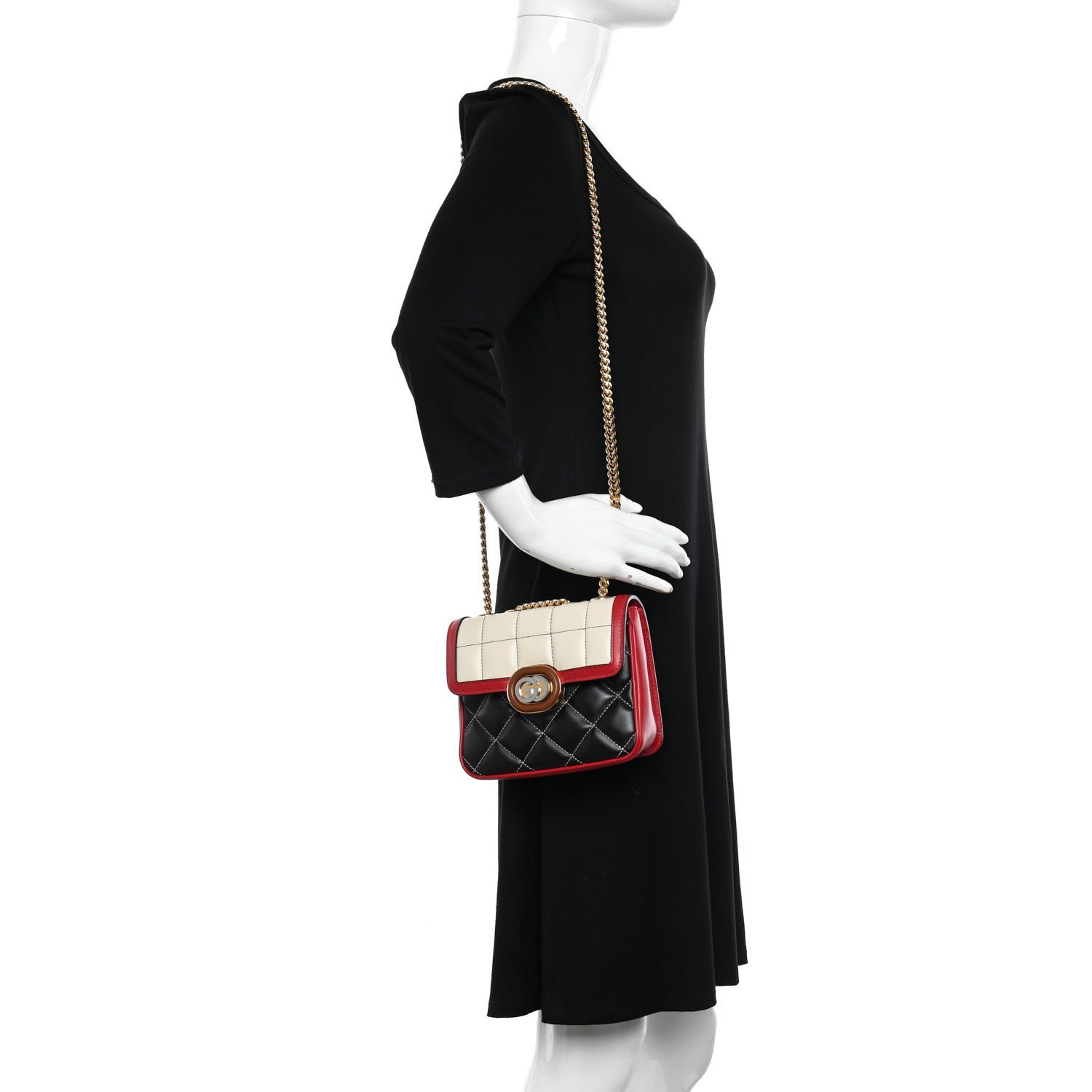Gucci Calfskin Quilted Mini Deco Shoulder Bag Mystic White Red Black 2 of 11