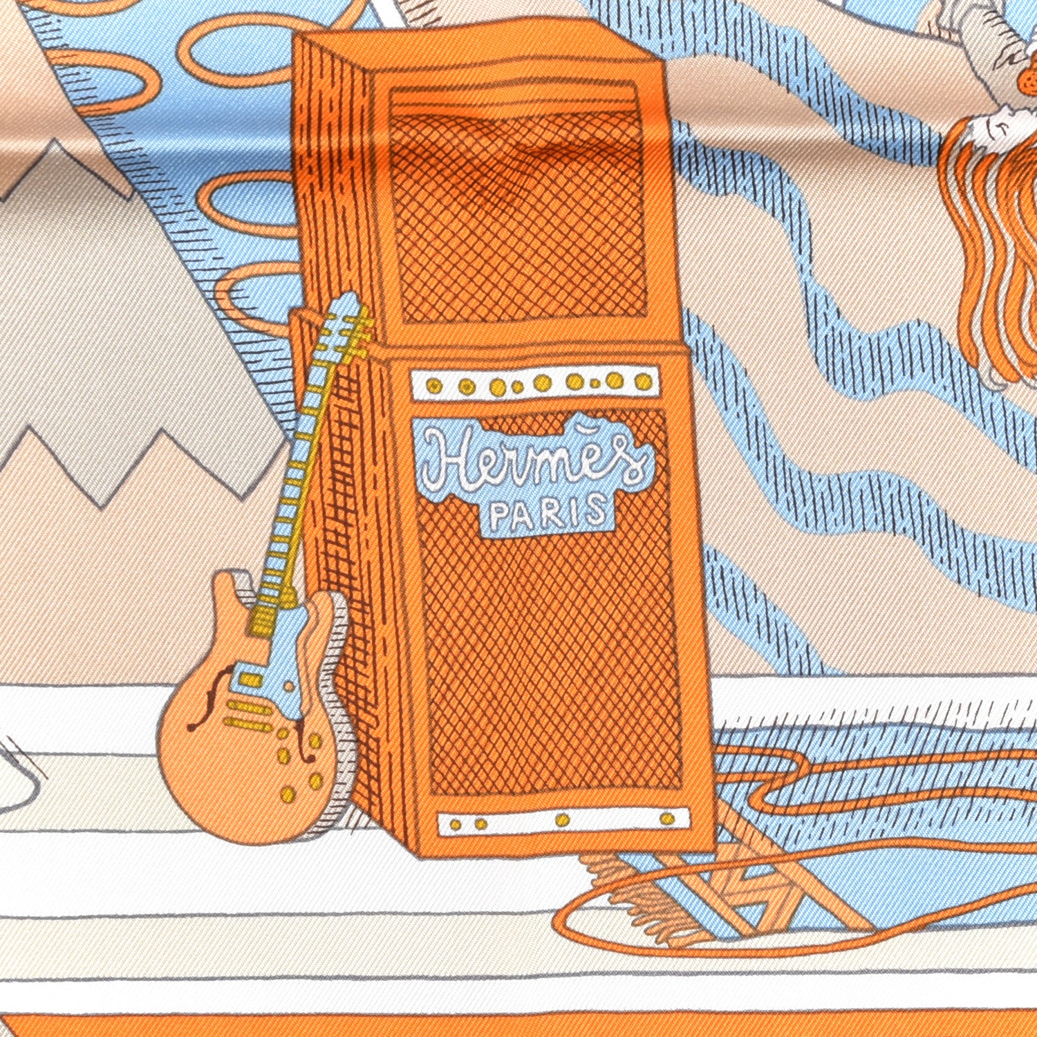 Hermes Silk Le Premier Chant Scarf 90 Orange White Bleu 4 of 5