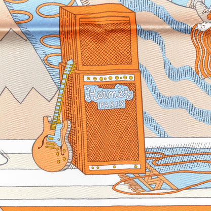 Hermes Silk Le Premier Chant Scarf 90 Orange White Bleu 4 of 5