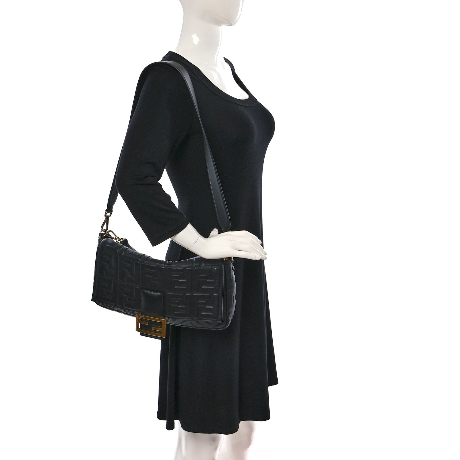 Fendi Nappa FF 1974 Embossed Large Baguette Black 2 of 8
