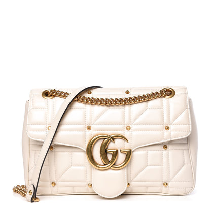 Gucci Calfskin Matelasse Studded Medium GG Marmont Shoulder Bag White 1 of 9