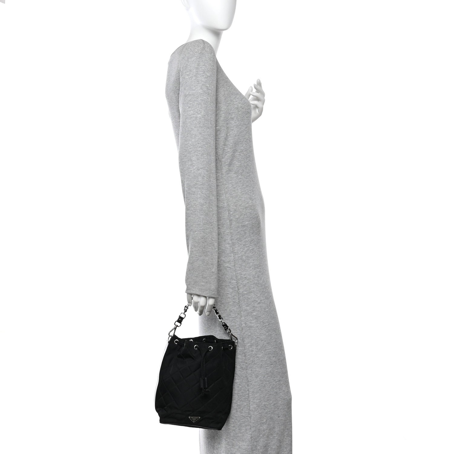 Prada Tessuto Nylon Quilted Drawstring Bucket Bag Black 2 of 10