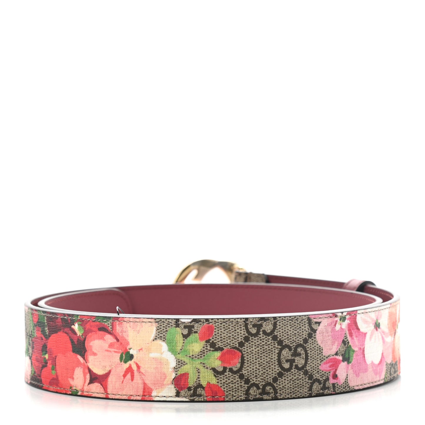GG Supreme Monogram Blooms Moon Calfskin Interlocking G 37mm Belt 95 38 Beige Ebony Multicolor Dry Rose
