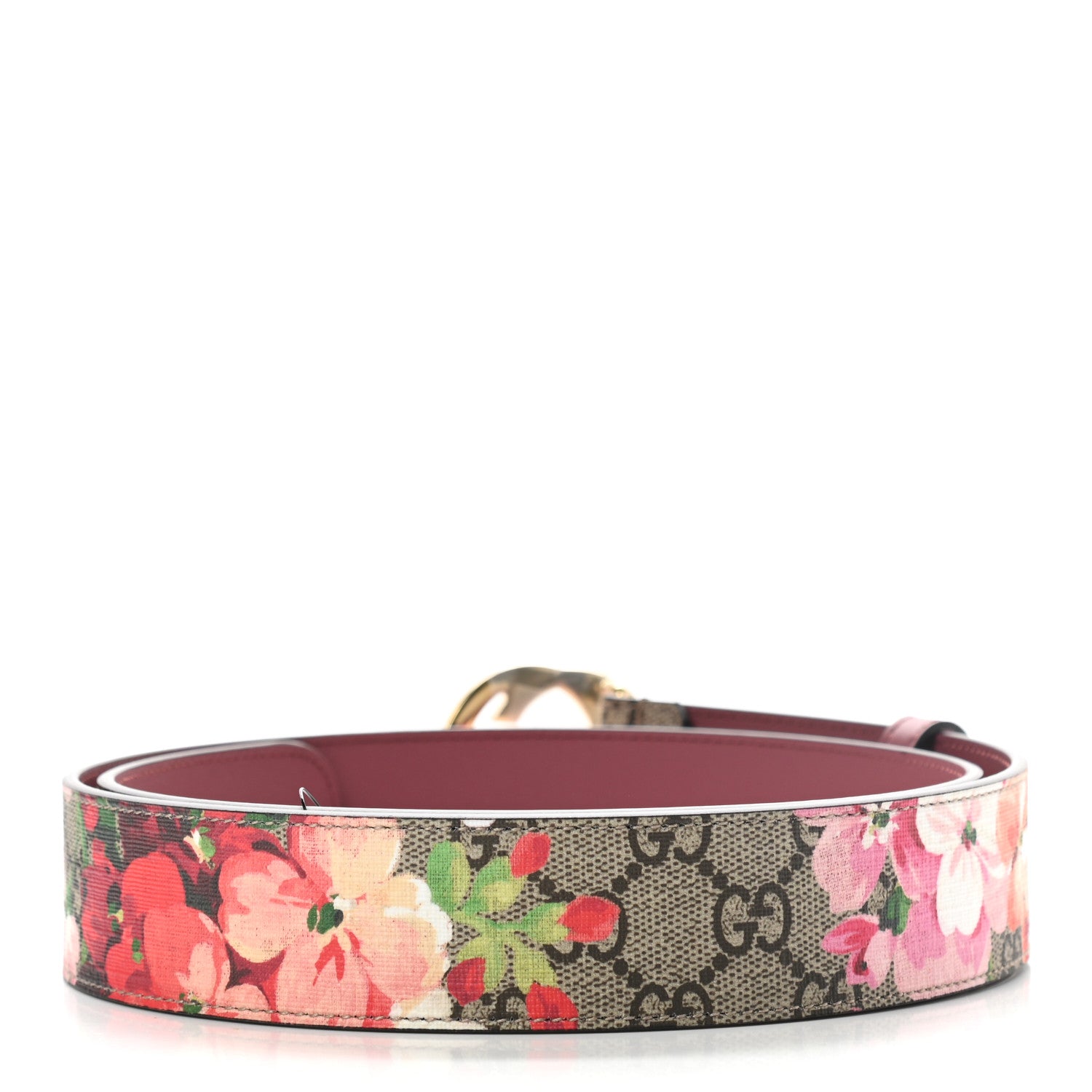 Gucci GG Supreme Monogram Blooms Moon Calfskin Interlocking G 37mm Belt 95 38 Beige Ebony Multicolor Dry Rose 2 of 5