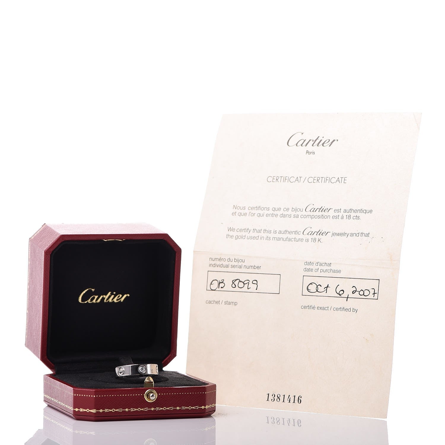 Cartier 18K White Gold 3 Diamond 5.5mm LOVE Ring 57 8 10 of 10