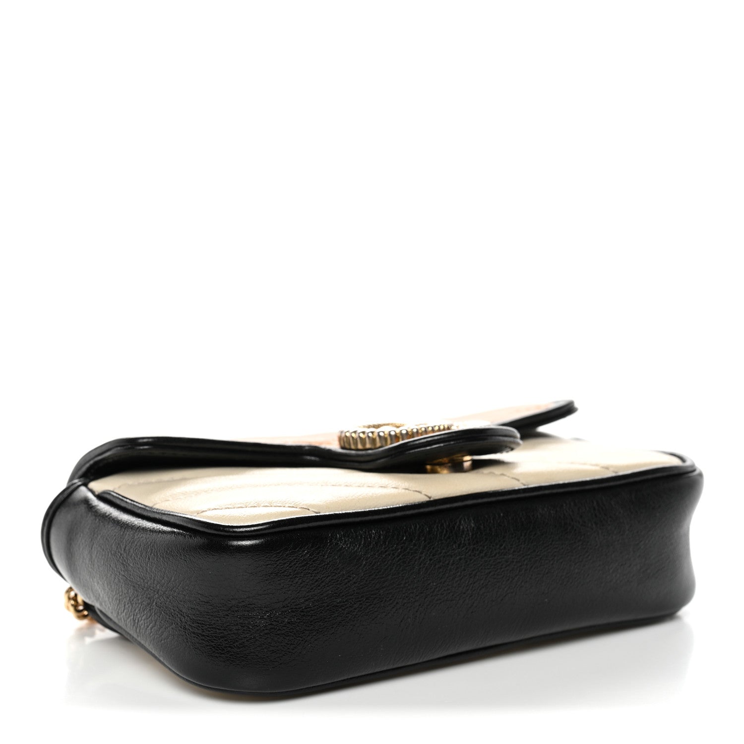 Gucci Vintage Effect Calfskin Matelasse Diagonal Super Mini Torchon GG Marmont Shoulder Bag  Cognac Mystic White Blue Agata 4 of 10
