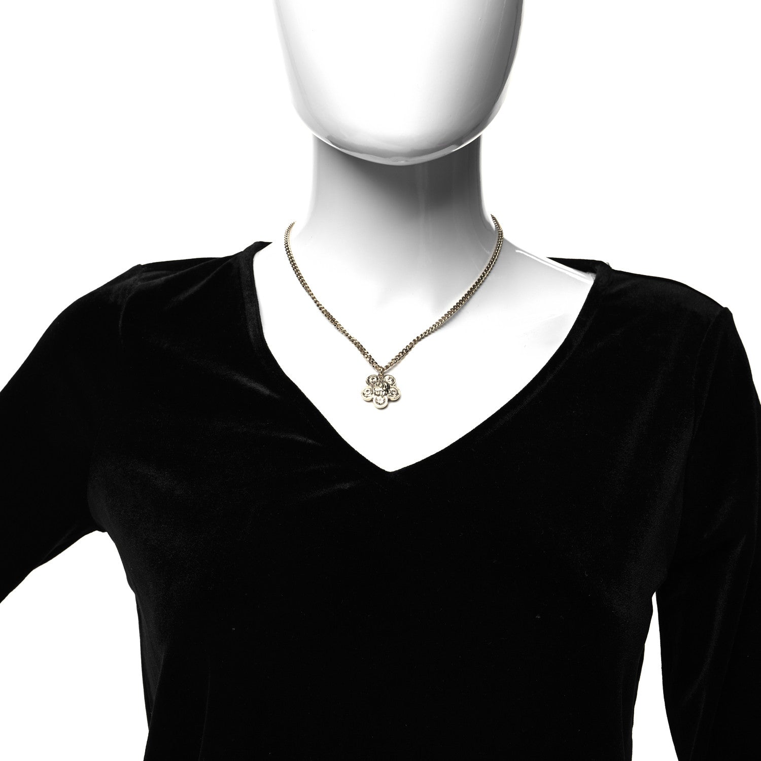 Chanel Crystal CC Flower Pendant Necklace Gold 2 of 5