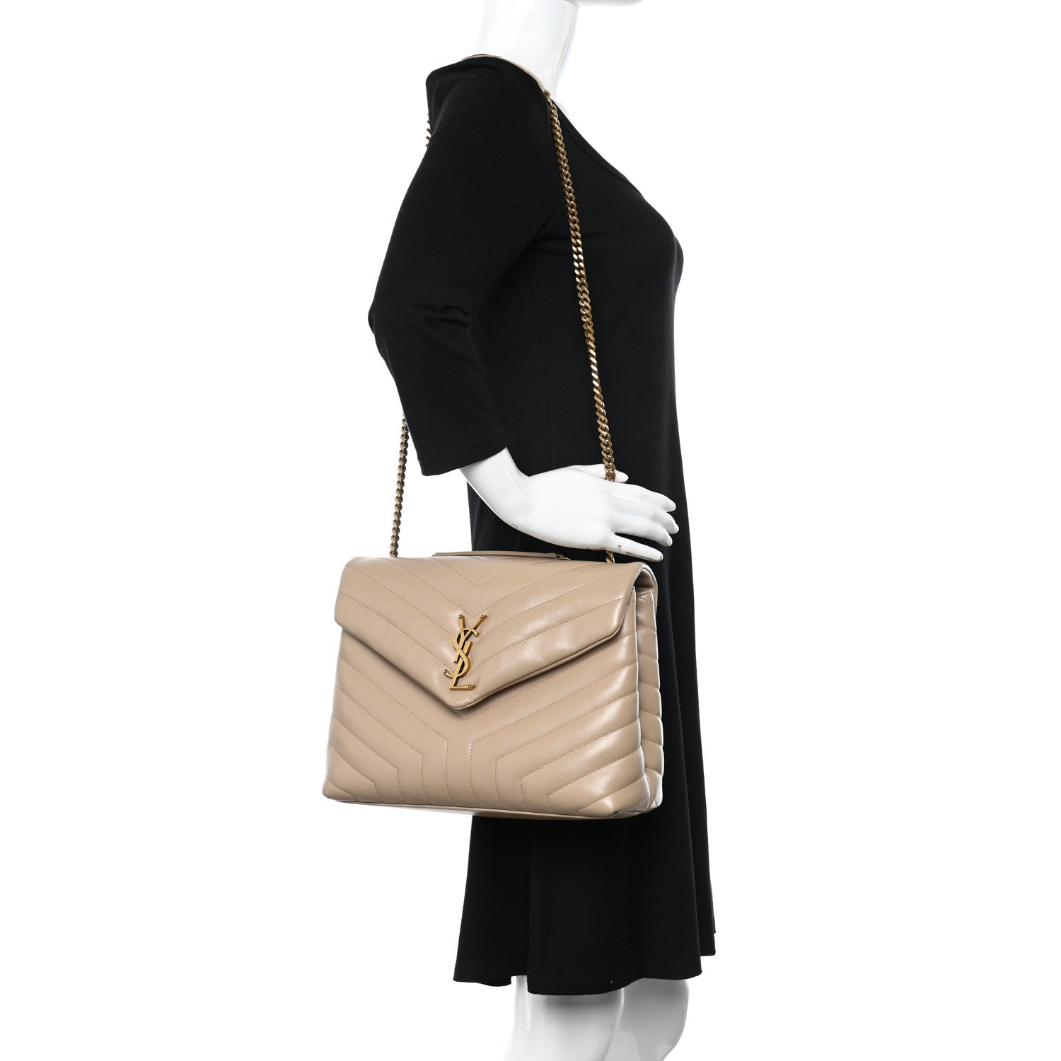 Saint Laurent Calfskin Y Quilted Monogram Medium Loulou Chain Satchel Dark Beige 2 of 13