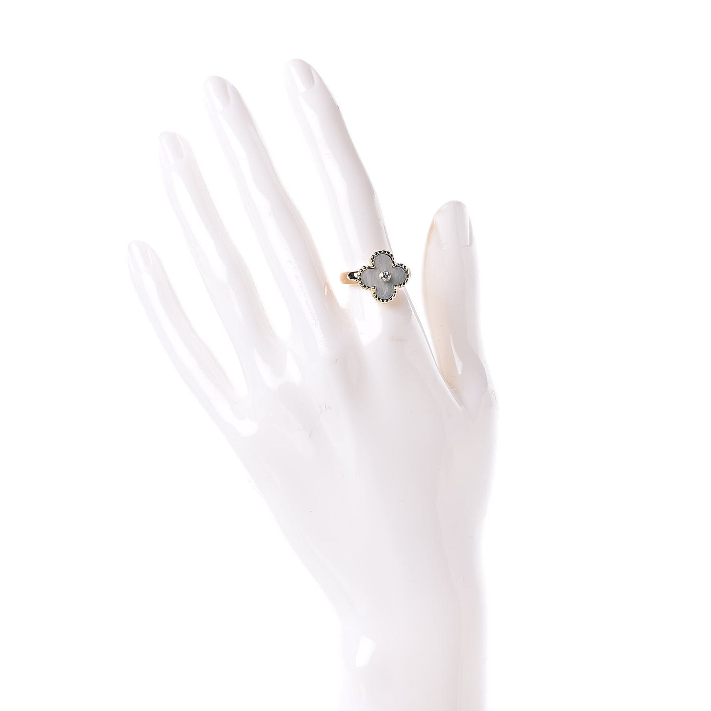 18K Yellow Gold Diamond Mother of Pearl Vintage Alhambra Ring 51 5.75