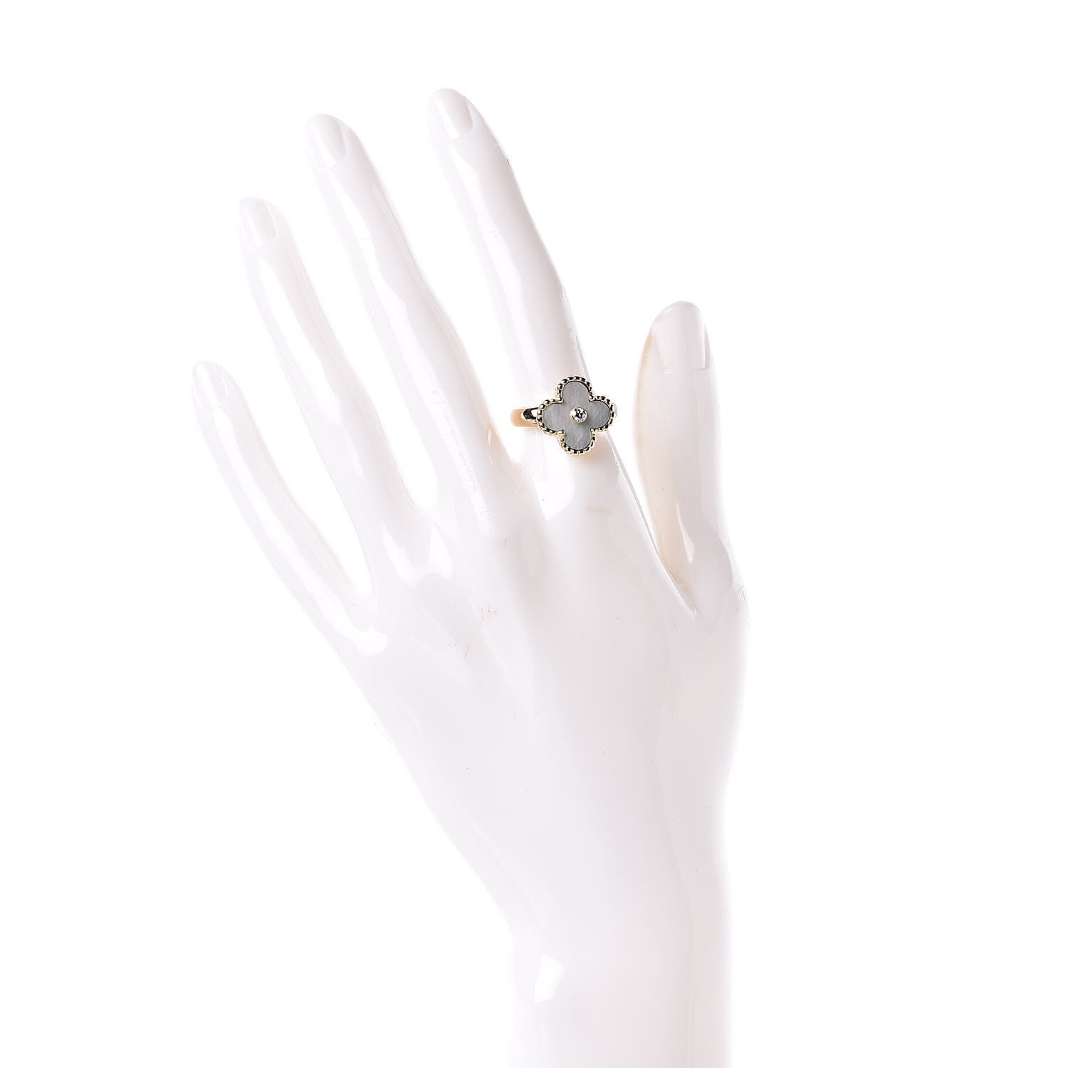 Van Cleef & Arpels 18K Yellow Gold Diamond Mother of Pearl Vintage Alhambra Ring 51 5.75 2 of 5