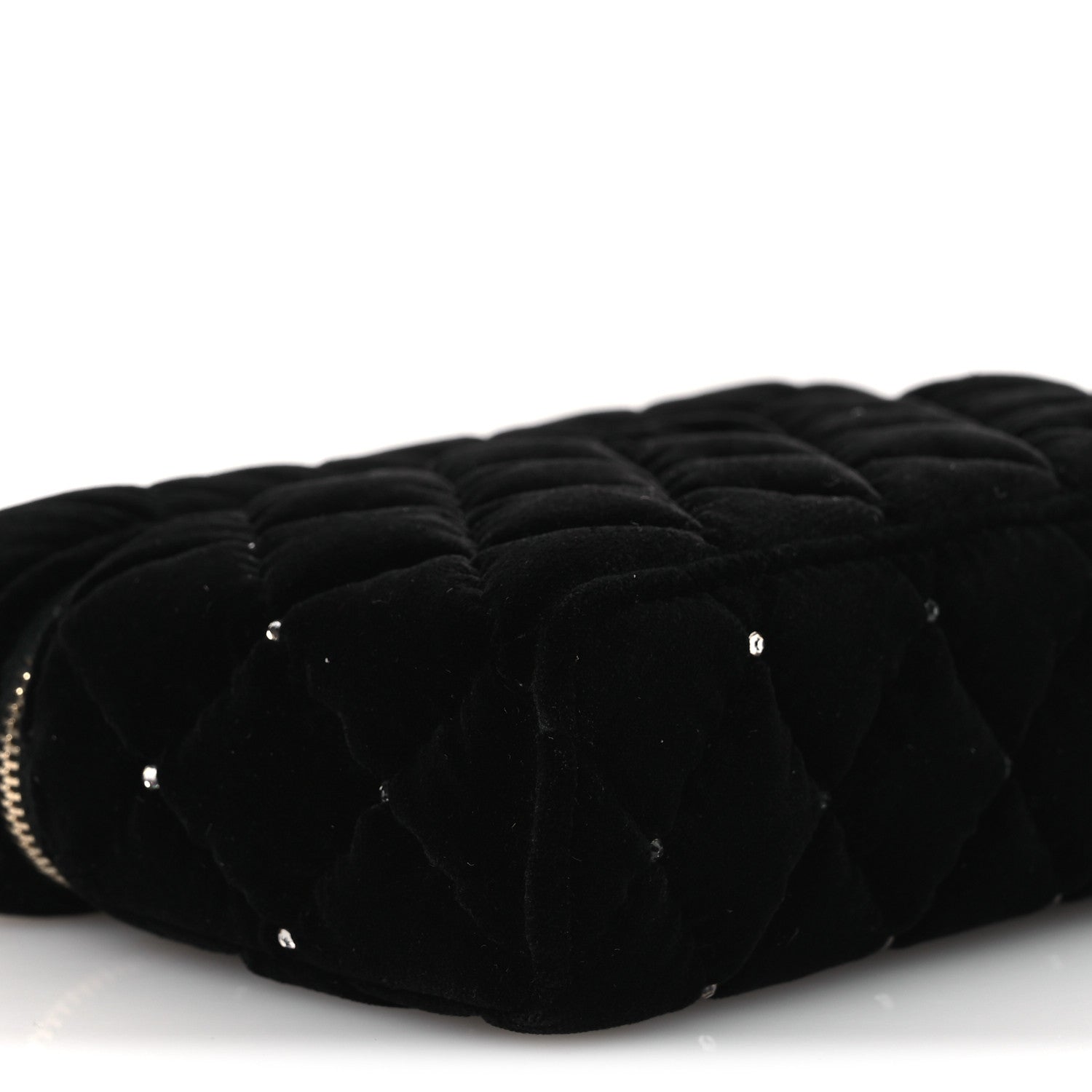 Chanel Velvet Diamanté Quilted Top Handle Slim Vanity Case With Chain Black 9 of 10