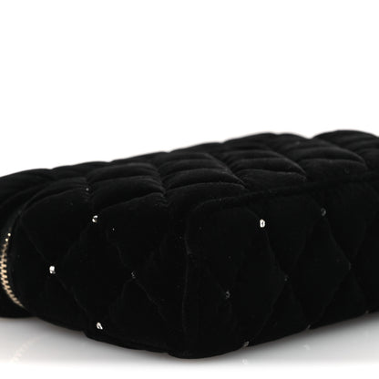 Chanel Velvet Diamanté Quilted Top Handle Slim Vanity Case With Chain Black 9 of 10