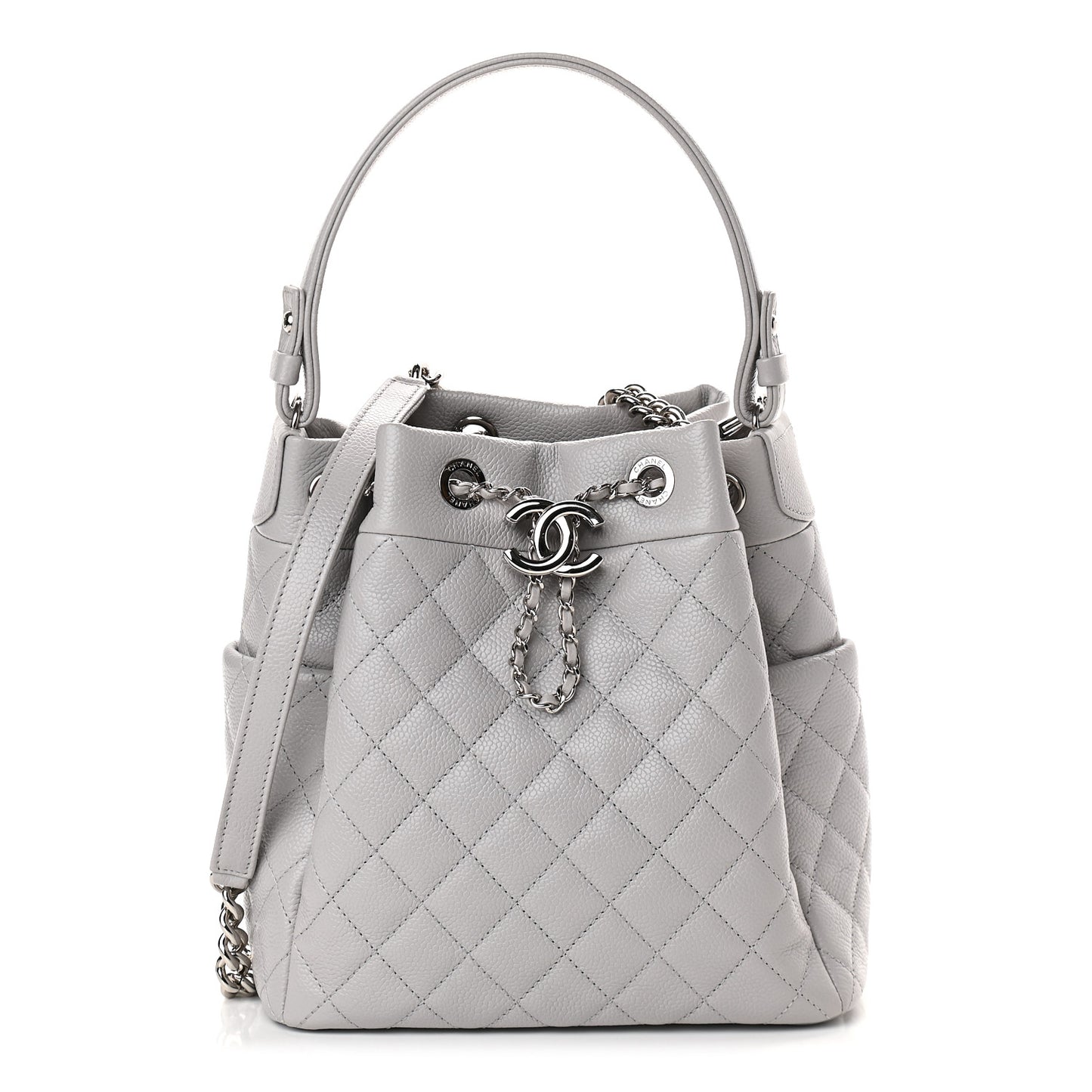 Caviar Quilted Small Chain Bucket Bag Light Gray