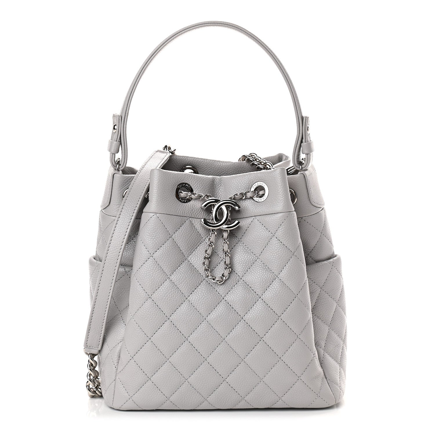 Chanel Caviar Quilted Small Chain Bucket Bag Light Gray 1 of 8