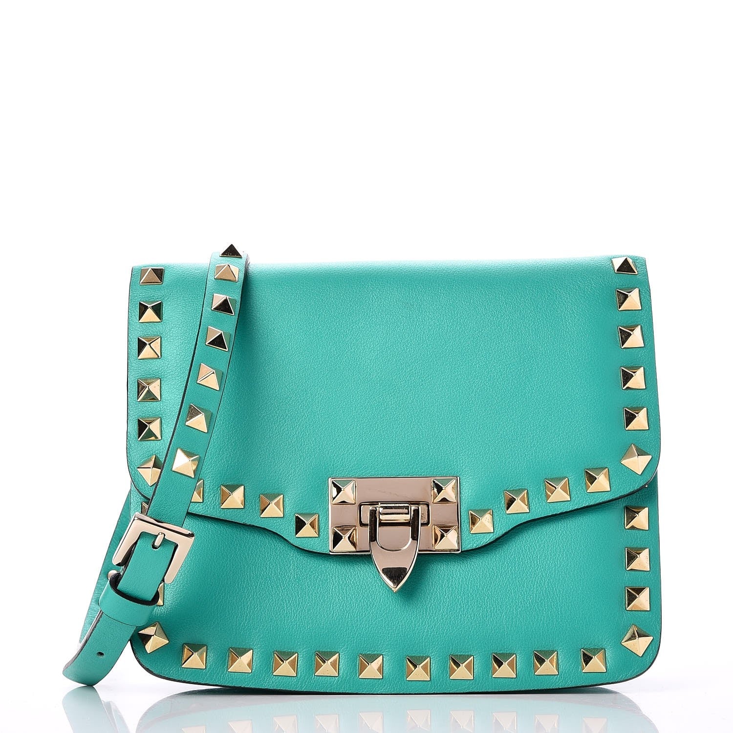 Valentino Garavani Vitello Small Rockstud Shoulder Flap Messenger Bag Opaline Green 1 of 8