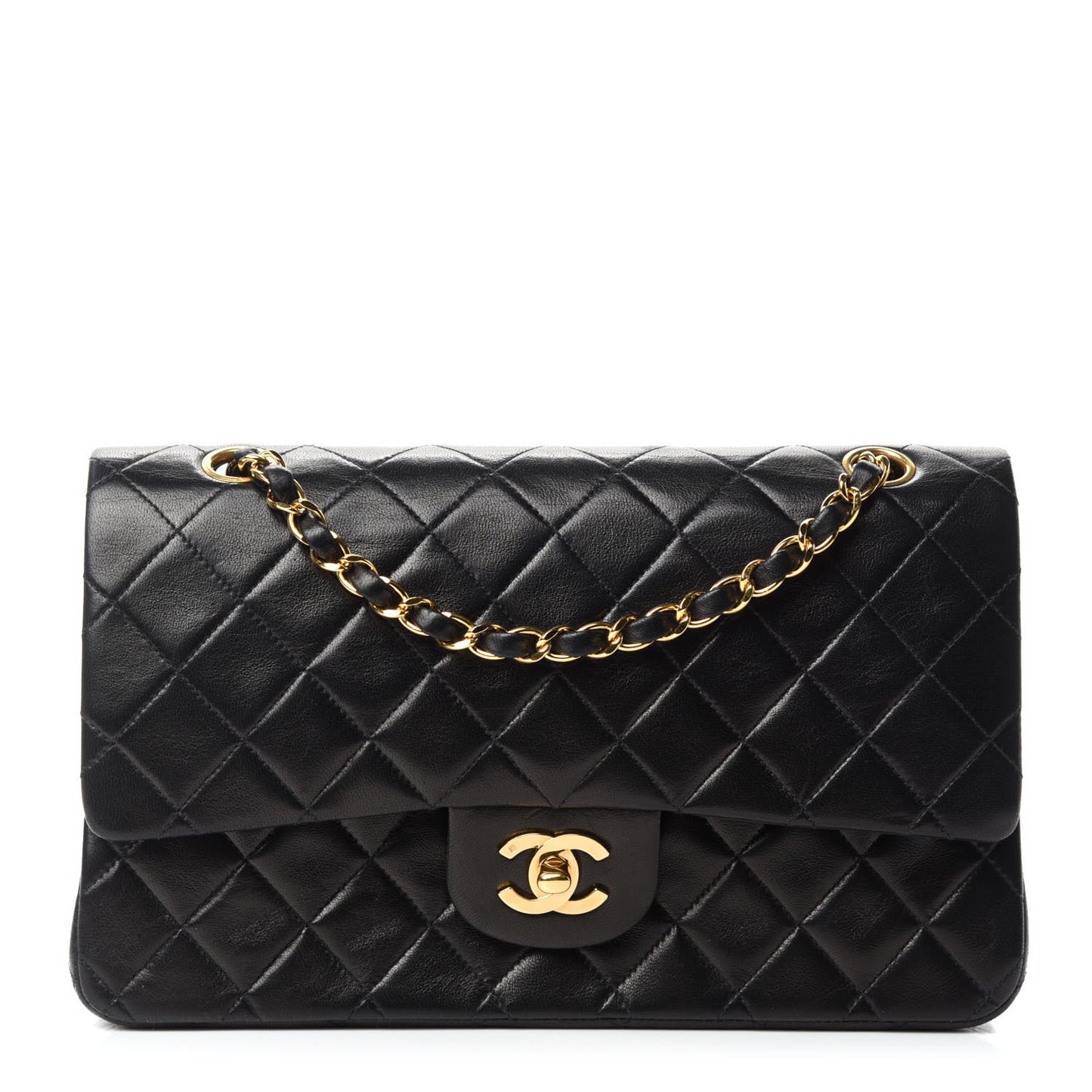 Lambskin Quilted Medium Double Flap Black