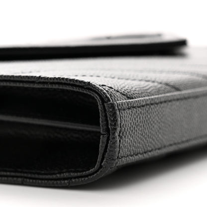 Saint Laurent Grain De Poudre Matelasse Chevron Monogram Monochrome Chain Wallet Black 10 of 11