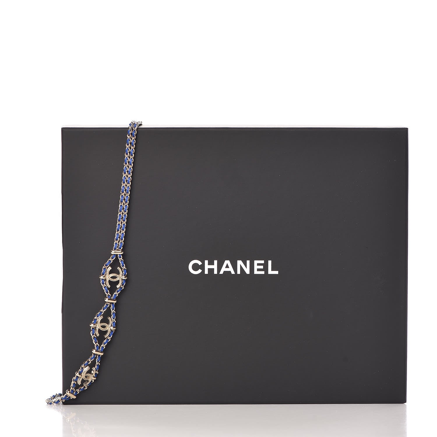 Chanel Metal Lambskin CC Chain Link Necklace Gold Blue 6 of 6