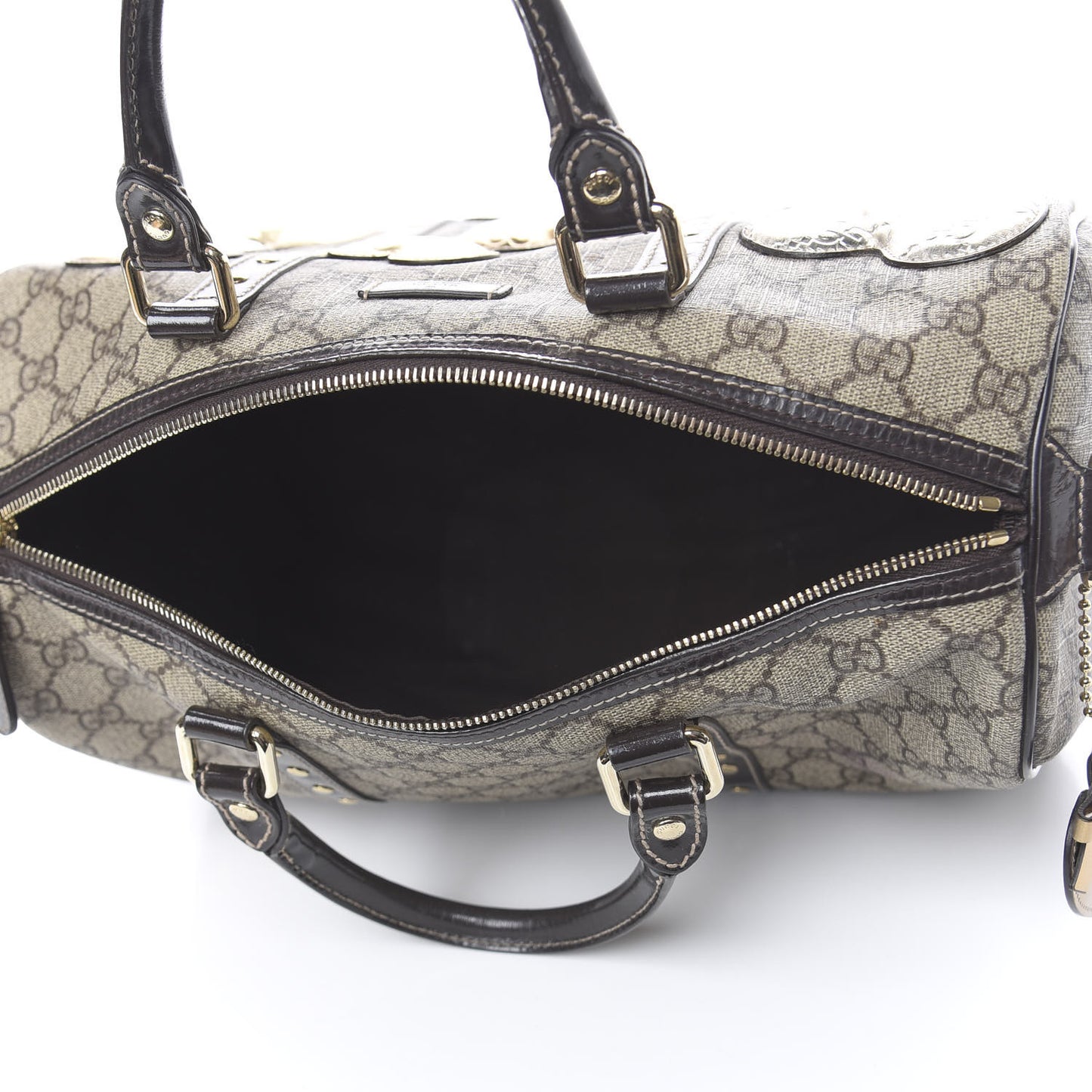 Monogram Guccissima Hearts Studded Medium Joy Boston Dark Brown