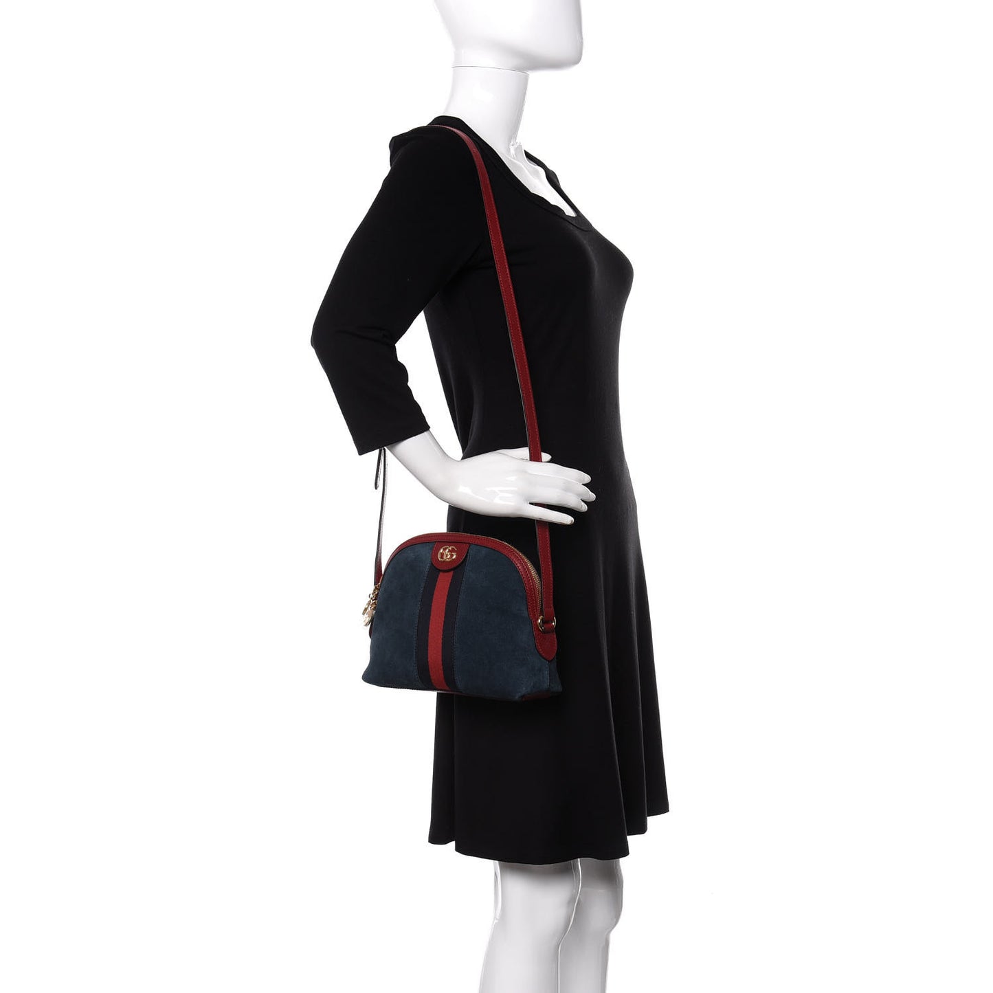 Suede Calfskin Web Small Ophidia Dome Shoulder Bag New Blue Romantic Cherry