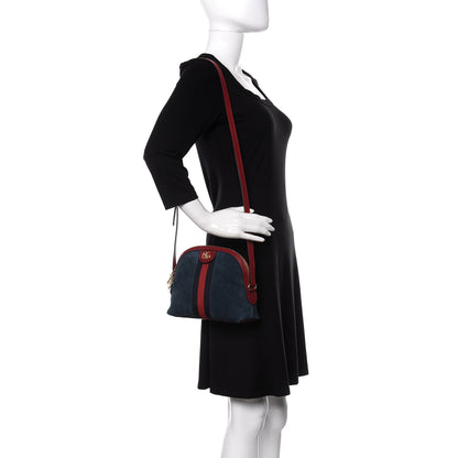 Gucci Suede Calfskin Web Small Ophidia Dome Shoulder Bag New Blue Romantic Cherry 2 of 10