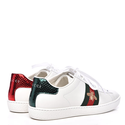 Gucci Calfskin Ayers Bee Embroidered Womens Ace Sneakers 36 White Green 4 of 9