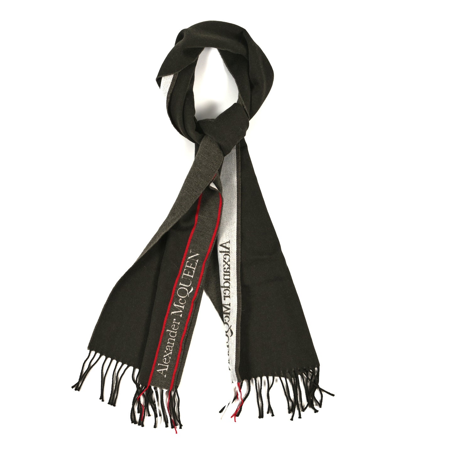 Wool Cashmere Selvedge Fringe Scarf Green Red