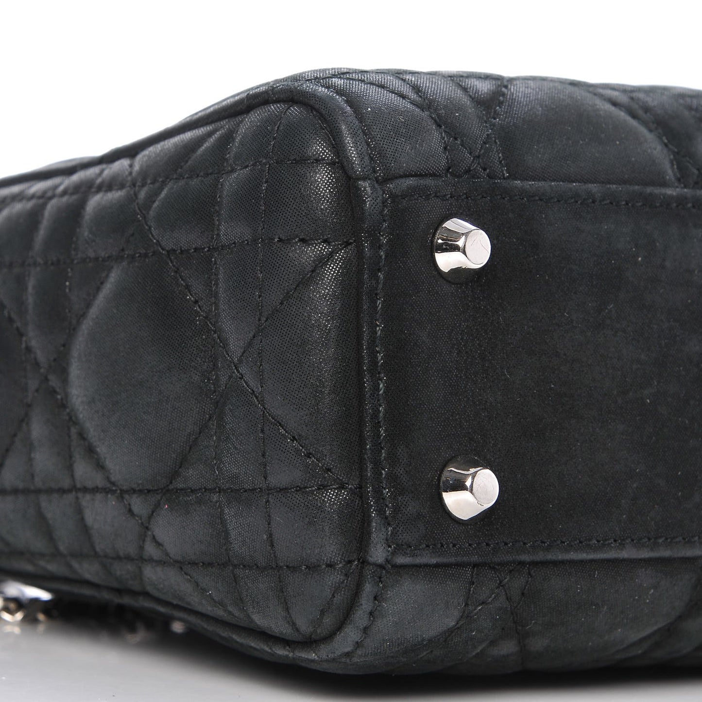 Metallic Calfskin Cannage Mini Lady Dior Black