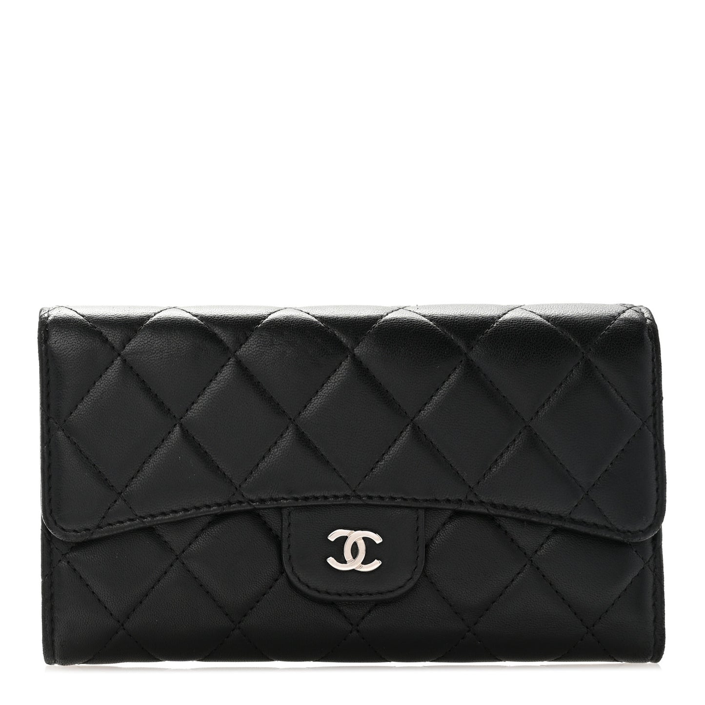 Lambskin Quilted Large Flap Wallet Black