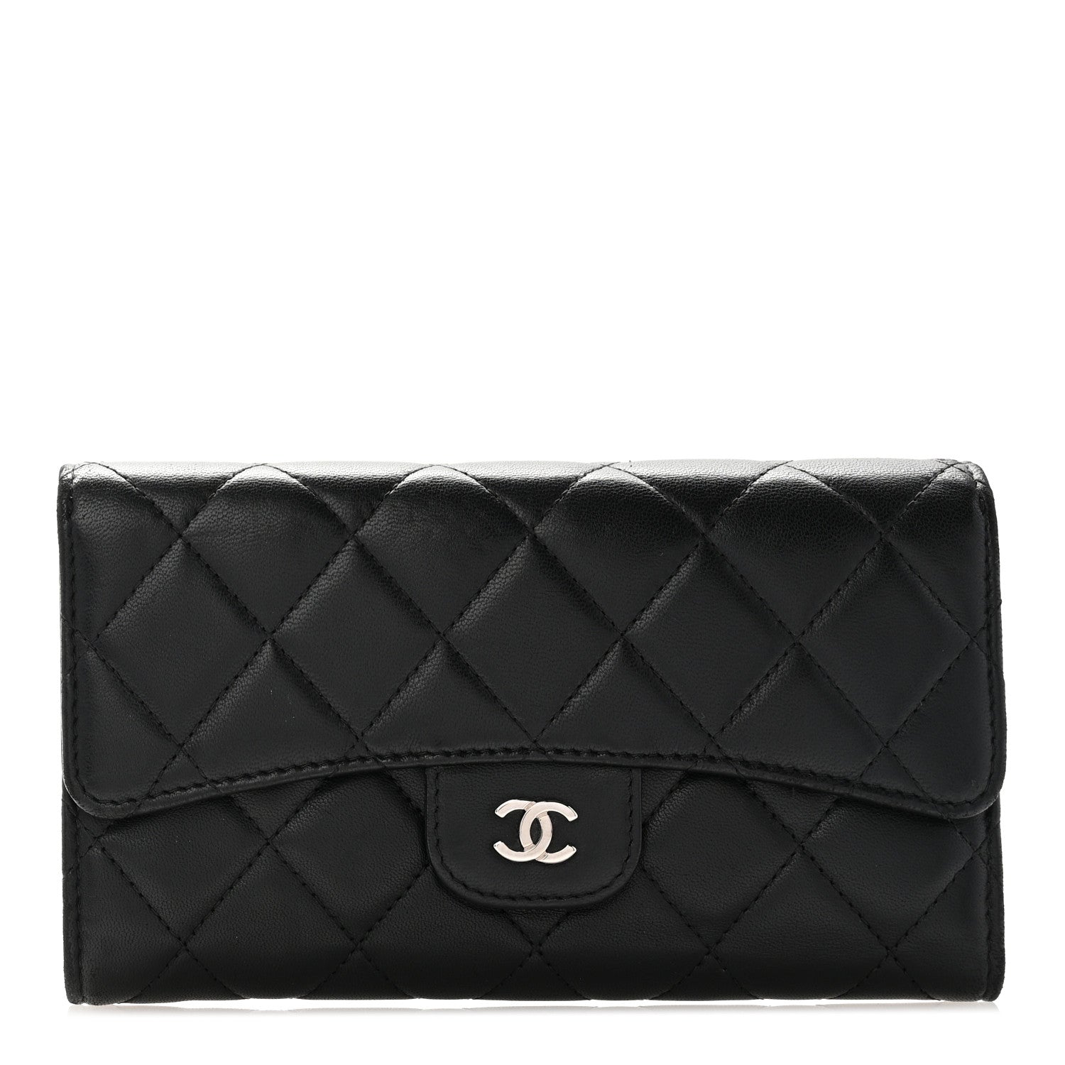 Chanel Lambskin Quilted Large Flap Wallet Black 1 of 10