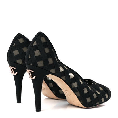 Chanel Mesh Grosgrain Cap Toe CC Heels 37 Black 4 of 7