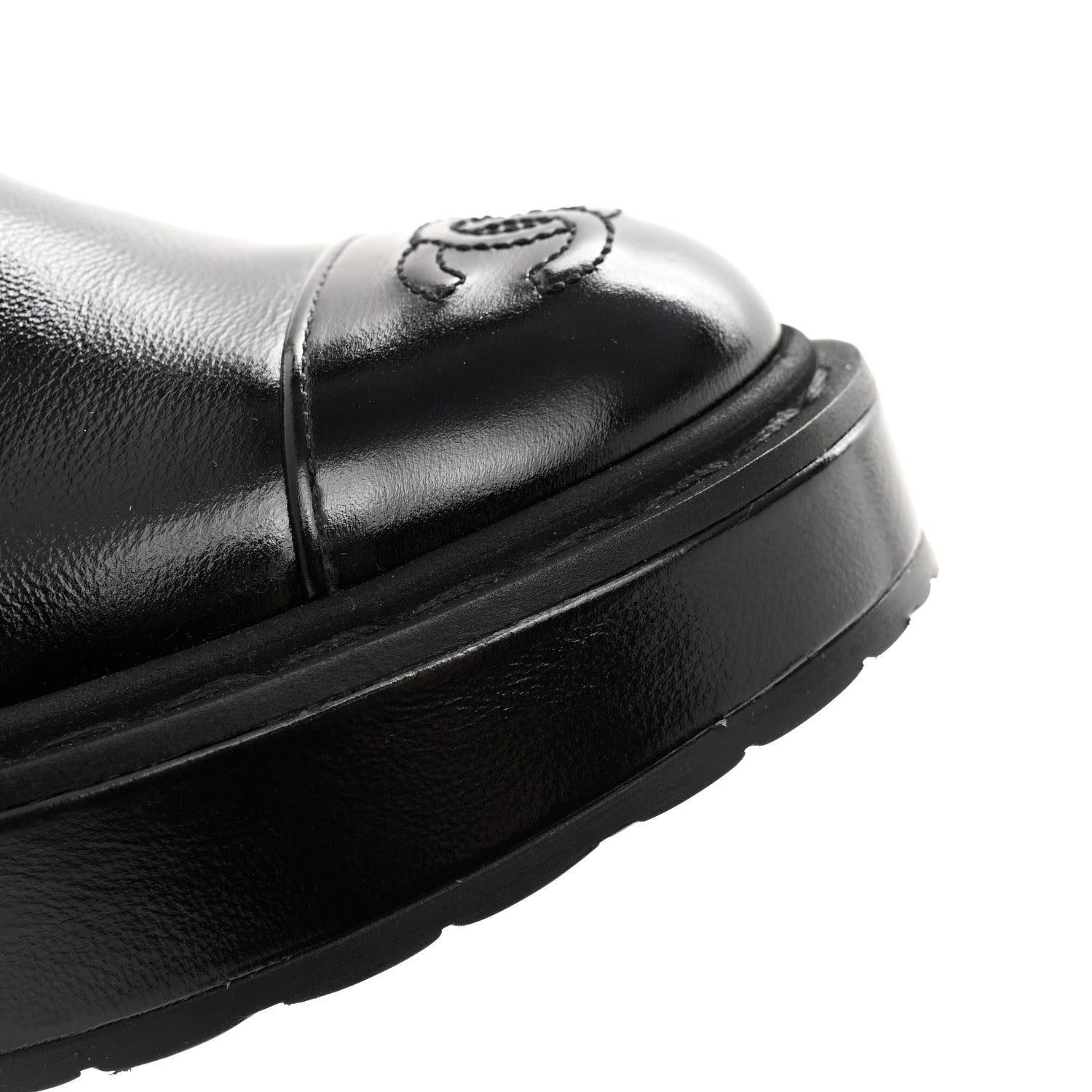 Chanel Shiny Calfskin Pearl Lace Up Combat Short Boots 35 Black 9 of 11